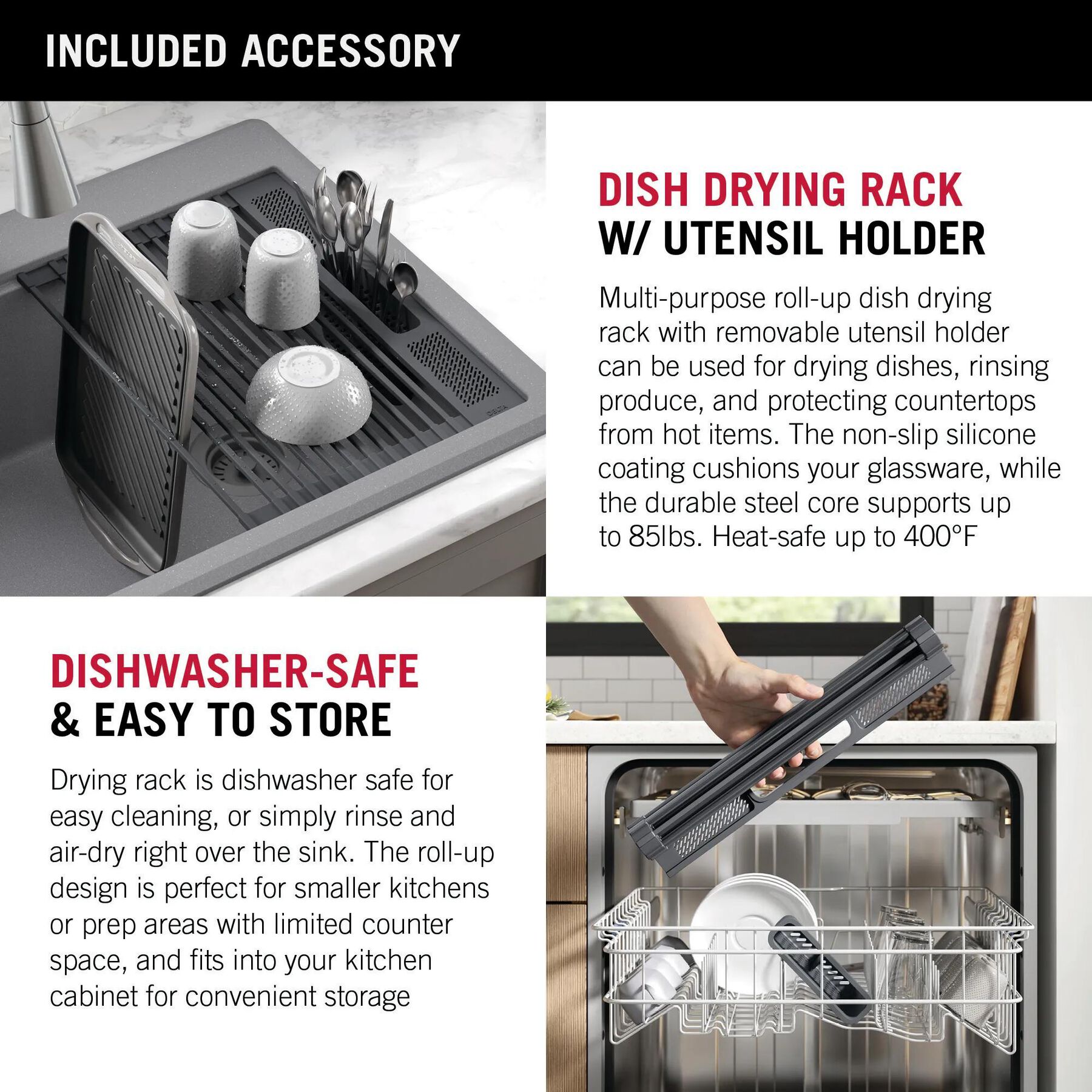 30&rdquo; Granite Composite Workstation Kitchen Sink Drop-In Top Mount Single Bowl with WorkFlow&trade; Ledge and Accessories in Dark Grey